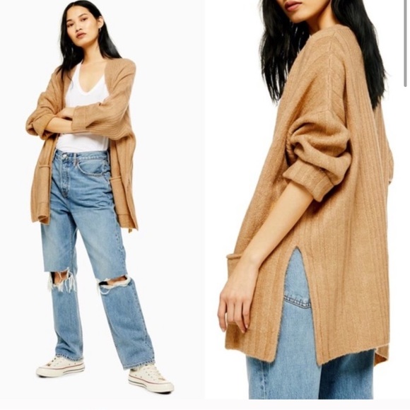 Topshop NWT Camel Open Ribbed Oversized Cardigan M - Picture 1 of 3